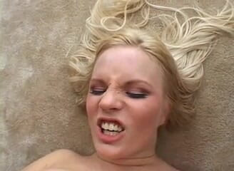 Hot Girlz: Petite blonde teen with pink dress fucks by two big...