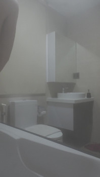 Playing with My Big Thick Cock as I Watch My Step Sister Shower