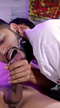 Sucking big uncut cock deepthroat until he cums a massive load in slow motion