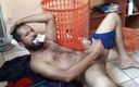 Hairy stink male: Basket of dirty clothes