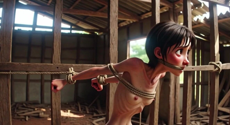YOUR BEST FANTASY: Extremely Skinny Girl in Bondage - Desperate in Brazilian Construction Site