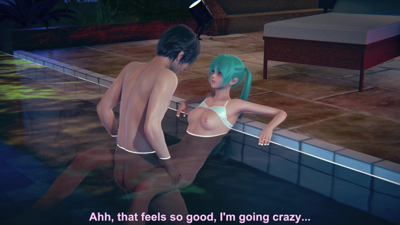 Waifu club 3D: Miku kommt im pool von einem großen schwanz