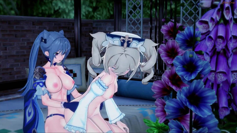 Hentai Smash: O asistentă drăguță Barbara este futută de Keqing cu un...