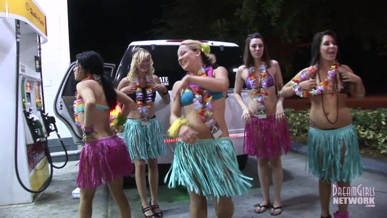 Dream Girls: Party girls dressed for Luau get naked in limo