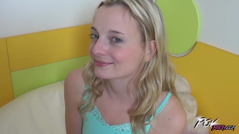 POV Bitch: Shy skinny blonde teen creampied by stranger when push his...