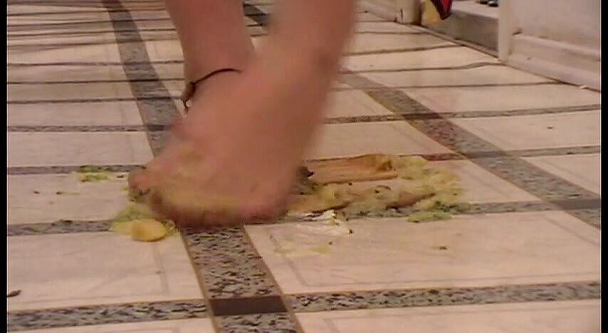 Crushing food with pedicured feet--Foot Girls