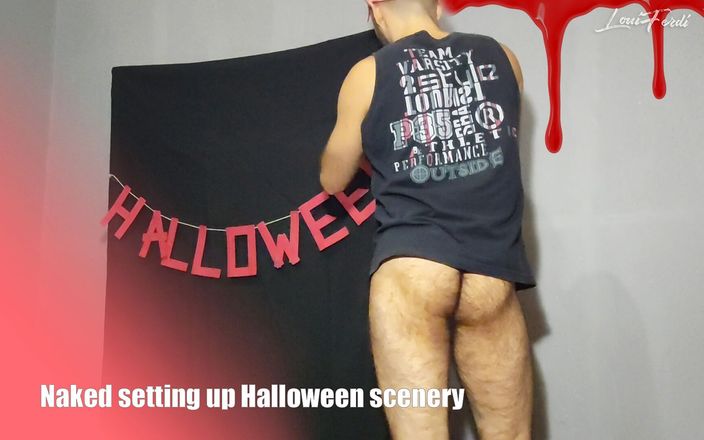Loui Ferdi: Naked Guy Setting up Halloween Scenery by Louiferdi