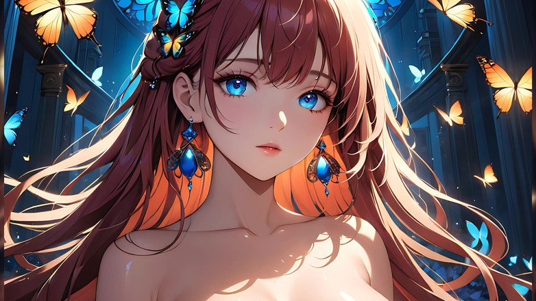 LustRender: Fjärilen utstrålar en vacker ung kvinna med glödande vingar runt...