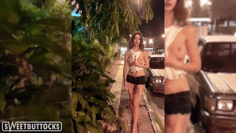 SweetButtocks: Cute Teen Shows Tits and Pussy Outdoors - Sensual Solo