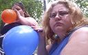 BBW nurse Vicki adventures with friends: Bbw outdoor balloon blow up and pop