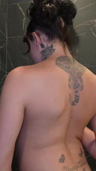 Curvy Tattooed Trans Beauty Masturbates in Luxury Shower