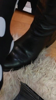 Polka Dot Tights & Boot Tease in Black Minidress