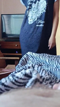 Morning Hand Job of Stepson's Penis, Sucking off Stepmom