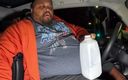 Blk hole: Fat guy in a little car and chugging some half...