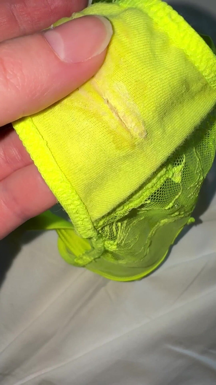 JuliaVeil: Worn Creamy Panties Inspection, Pissing in Panties in Shower - Small...