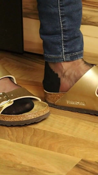 Golden Mules & Black Nylons - Sensual Shoe Removal