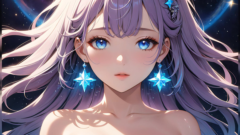 LustRender: 코스믹 세레니티: 뺨에 스타더스트가 있는 아름다운 젊은 여성