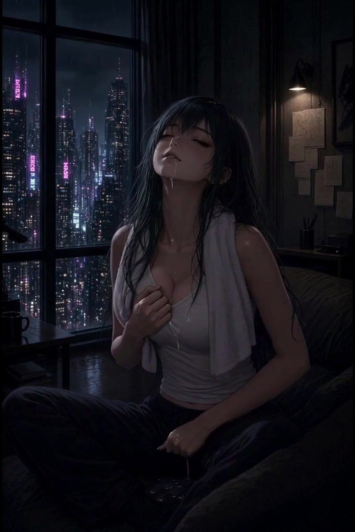 Wertstofsamler: Anime Green-haired Cyberpunk Rain Window Fuck