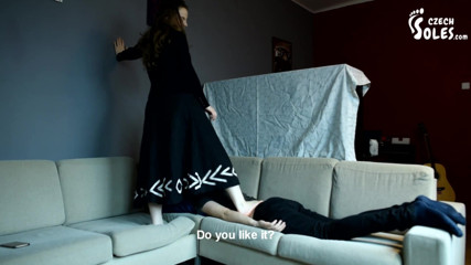 Czech Soles - foot fetish content: Light trampling on her submissive boyfriend
