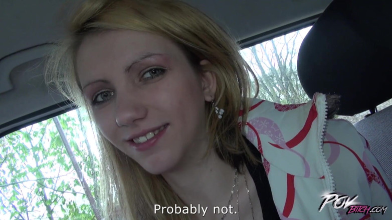 POV Bitch: Petite skinny blonde teen suck cock under steering wheel and...