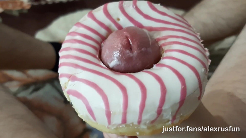 AlexRusFun: Horny skinny teen fucks a donut with a big dick
