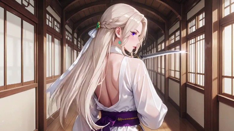 Tay Swift X: White Kimono Maid! Kneeling in the Japanese Corridor, Huge Slit...