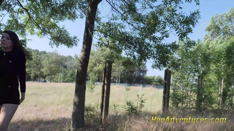 Pee Adventures: Pee accident trough my short shorts outdoor