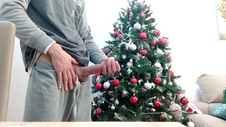 Elvissc: Merry Christmas Handsome Boy in Pajamas Jerks off in Front...
