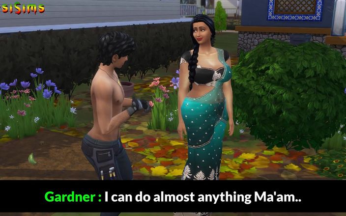 Desi Sims: Hintli evli saree teyze bu genç Hintli bahçıvanı baştan çıkarıyor