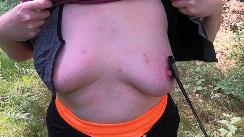 Bouncy Tits Action: Tit whipping in forest 267