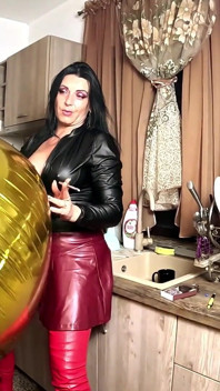 Shiny Inflatable Balloon Fetish. Leather Smoking, Spitting and Double Cum Licking
