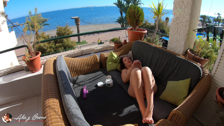 Cherry Lips: Outdoor balcony masturbation