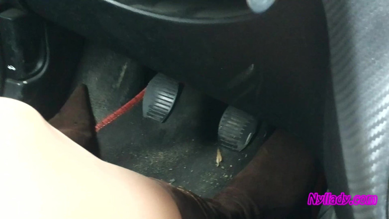 Nyllady: Nyllady Driving Her Red Punto in High-heeled Boots