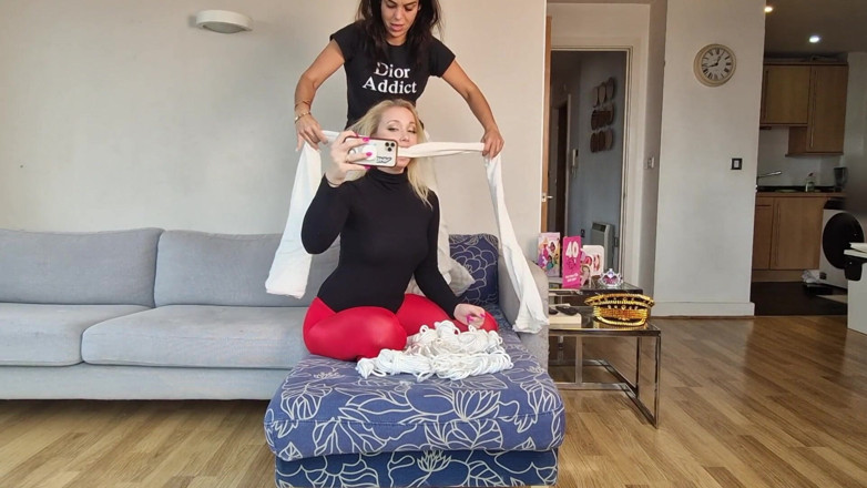 Latina Fetish: Lil Missy in Red Pantyhose Gets Bound and Hogtied in...