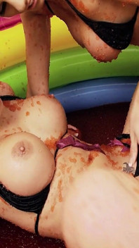 Pool Pussies Scene-2_lesbian Couple Having Sex in Bikinis in a Jelly Pool