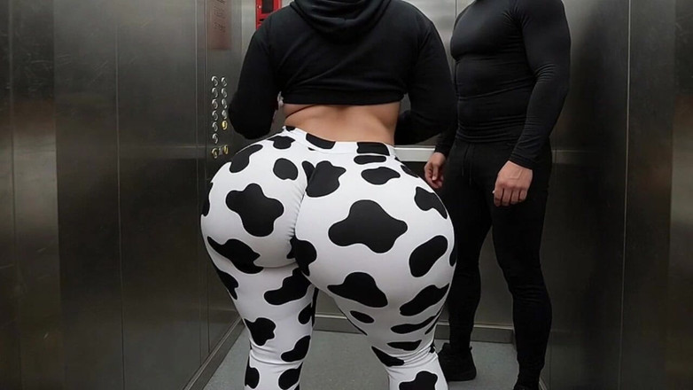 Animate golden: Big Ass Stepbrother in Cow Print Leggings Teasing Me