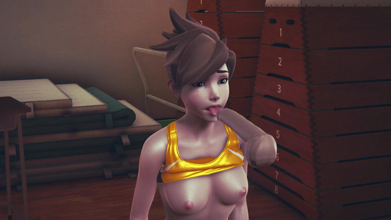 Waifu club 3D: Tracer licks cock and gets facial