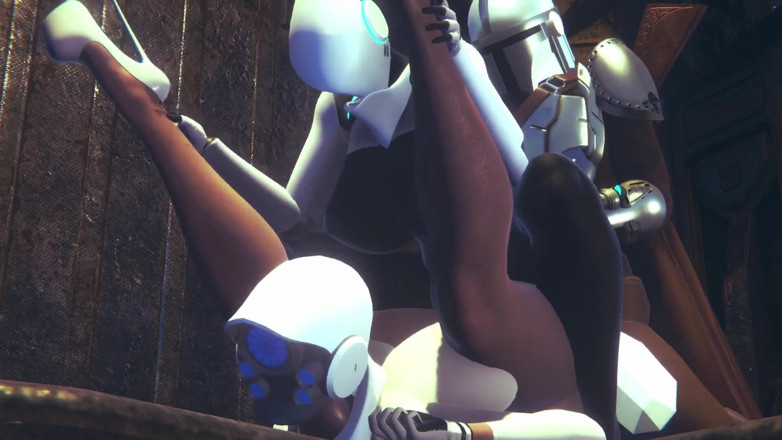 Wraith ward: Din Djarin having fun with 2 Haydee robots: Starwars the Mandalorian &amp;...
