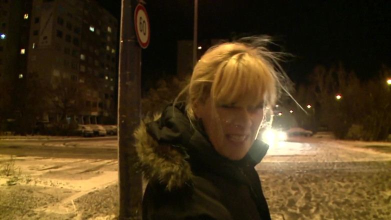 MMV Deutschland Porno: Sexy horny blonde sucks his cock outdoor in POV