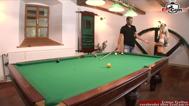 EroCom: Skinny girl in fishnet stockings fucked on a pool table