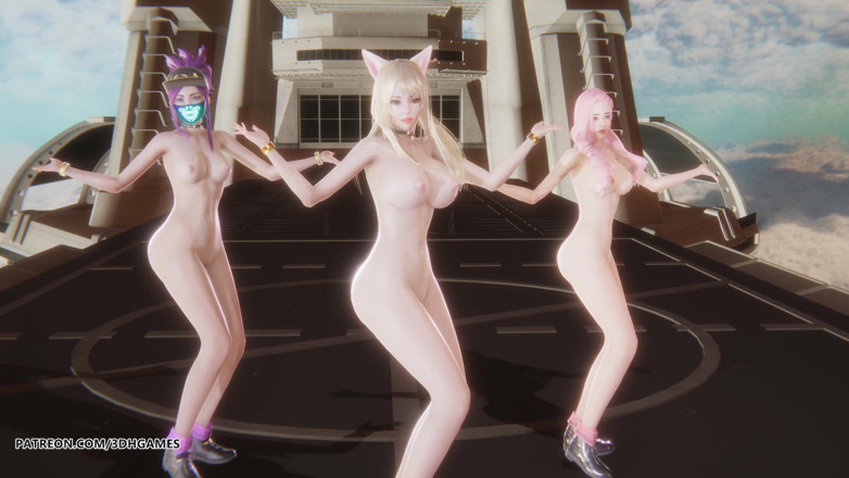 3D-Hentai Games: [mmd] Unis - Curious Ahri Akali Seraphine Hot Naked Dance League...