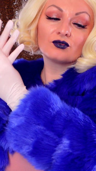 Medical nitrile white nurse gloves and fur with dark lipstick - Blonde ASMR