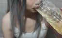 Asian Fem CD: F006h - Femboy Crossdresser Enjoys Pee From a Bottle