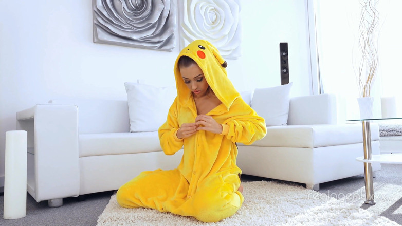 Real Agent: Amazing sexy Pikachu enjoys spreading her wet shaved wide hole