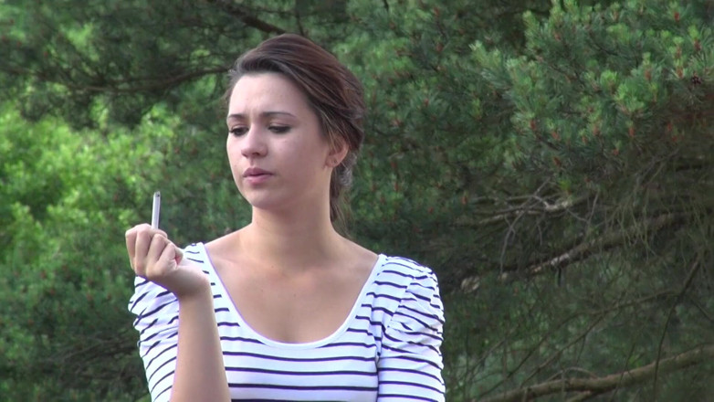 All Those Girlfriends: Carrie smoking a cigarette before seducing her pussy