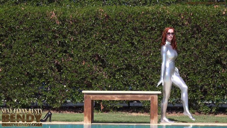 Flexilady: Bending in a Silver Spandex Suit