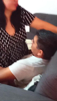 Husband Watches Football and Doesn't Notice, His Wife Fucks His Stepson Who Has a Big Cock