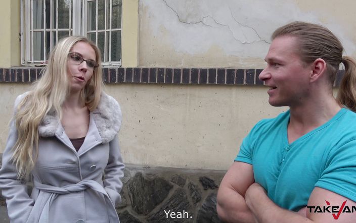 Take Van: Horny blonde with glasses looks like sex teacher on the...
