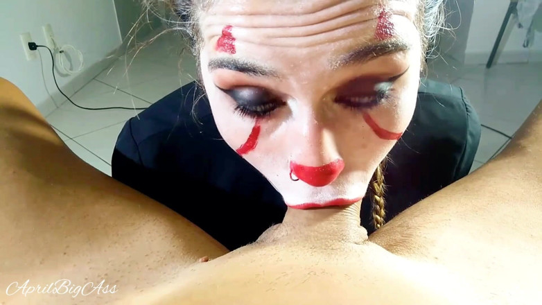 April BigAss: Halloween deep throat and cum swallow gargle