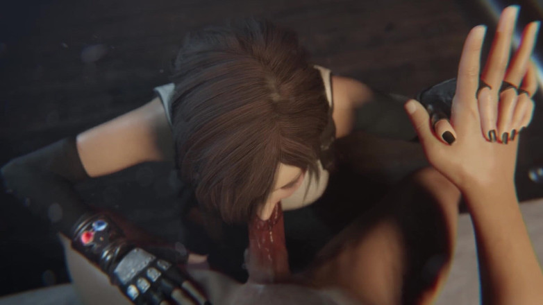 Velvixian 3D: Tifa Lockhart चेहरे पर जाहिल काली लिपस्टिक